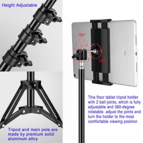 SAMHOUSING Ipad Tripod Stand, with 65 inch Height Adjustable iPad Stand Holder & iPad Floor Stand with 360° Rotating iPad Tripod Mount for iPad Pro, iPhone, Kindle, and All 4.5-12.9 Inch Tablets