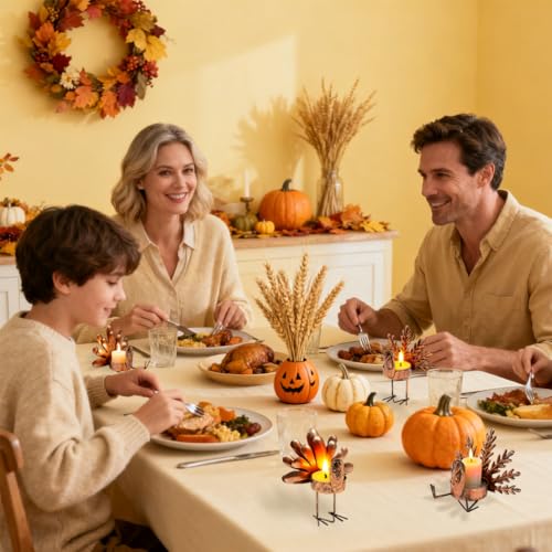 4 Pcs Thanksgiving Turkey Metal Candle Holders, Tealight Holders for Home, Party, Fall Table Kitchen Decorations