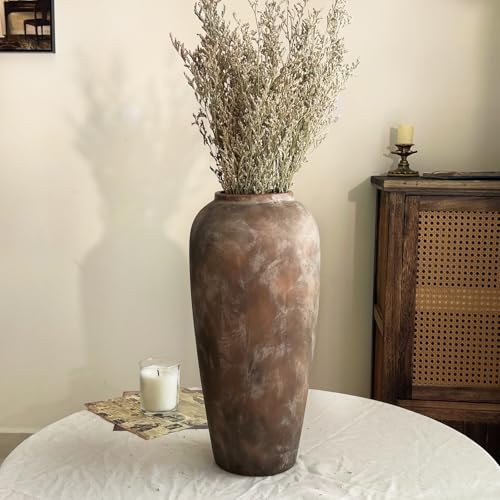 15 Inch Ceramic Rustic Farmhouse Vase, Handmade Pottery Flower Vases for Home Decor, Brown Ceramic Vase for Living Room, Table Centerpieces & Shelf Decor, Wedding Gifts - color: Brown, size: Large