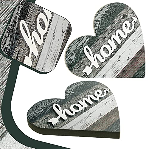 Jetec 2 Pcs Rustic Wooden Heart Table Decor, Daisy Farmhouse Home Decor, Bless This Home & Be Kind Sign for Living Room, Dining Room, Shelf & Mantel, Ideal Housewarming & Birthday Gift(Vintage Style) - style: Vintage Style