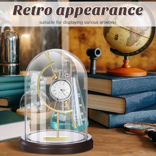Beeveer 5" x 8" Pocket Watch Glass Display Dome Cloche with Gold Sphere Holder and Wooden Base Pocket Watch Display Case Showcase Bell Terrarium Jar for Ornaments Plants Medals Photos Collectibles
