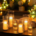 Hewory Glass Cylinder Ribbed Vases Set of 6, Tall Clear Vase for Centerpieces, Hurricane Candle Holders for Pillar or Floating Candles, Round Vases for Wedding Anniversary Events Home Table Decor