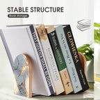 Gold Cracked Marble Texture Wooden Bookends Shelves 2 PCS Minimalism Sturdy Book Holders Desktop Organizer for Home Office Libraries - color: Color