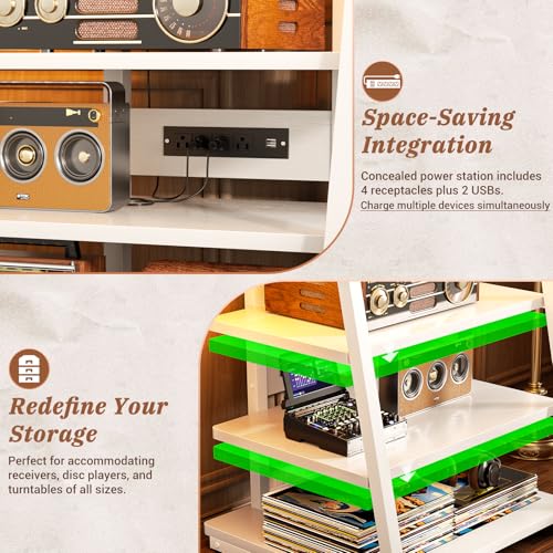 Armocity 4-Tier AV Media Stand with Power Strips, Stereo Stand with LED Lights, Audio Tower Rack with Adjustable Shelves, Small Entertainment Center, 30'', White - color: White, size: 30" (H)