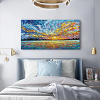 Art 30x60 Inch Hand-Painted Sea Sunrise Landscape Modern Abstract Oil Painting Large Canvas Art Hall Bedroom Office Wall Decoration - color: Yi048