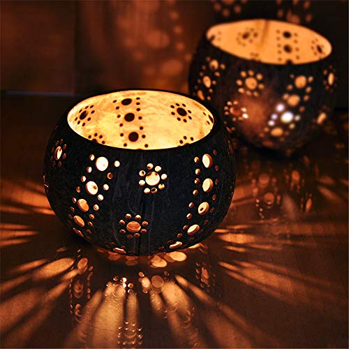 QTMY 2 Pack Votive Candle Holders,Handmade Coconut Shell Candle Holder for Tealight Small Pillar,Rustic,Wooden Style