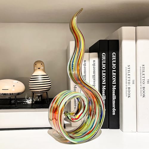 11.4" Tall Hand-Blown Glass Sculpture Murano-Style Sculpture Art Ornament Statue Figurines Home Decor Accent Piece Coastal Ocean Nautical Home Decor,Shelf,TV Stand,Tabletop Centerpieces,Wonderful Gift - color: Colorful