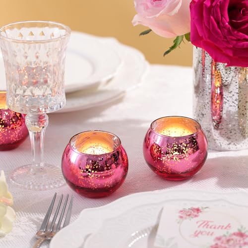 LAMORGIFT 12 Pcs Hot Pink Candle Holders for Barbie Birthday Party Decorations- Summer Bridal Shower Decorations, Votive Candle Holders for Wedding, Pink Candle Centerpieces for Disco, Cowgirl Party - color: Hot Pink