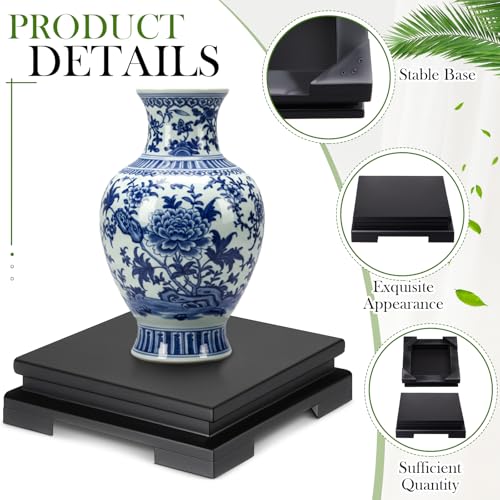 Chunful 2 Pcs Square Wooden Display Stand 6.7 x 6.7 x 2 Inch Wood Vase Display Base Black Pedestal Stand Square Vase Riser for Vases Teapot Trophy Collectibles Aquarium Lamp Home Decoration - size: 6.7 x 6.7 x 2 Inch