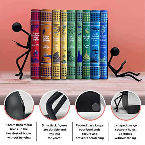 Ottimo Heavy Duty Metal Unique Office Desk Bookends for use as Bookshelf Decor, Home, Office or Kitchen Shelves. Unique, Cute and Decorative Book Stopper to Hold Books, Great Gift Idea (Black) - color: Black