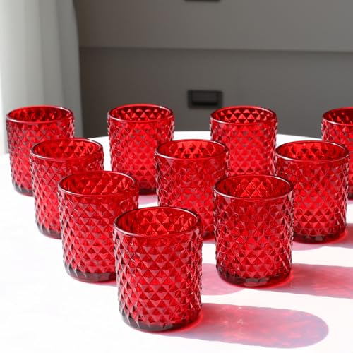 Woho Candle Holders for Votive Candles/Tealight Candles, Votive Candle Holder for Boho Home Decor, Glass Tea Lights Candle Holder for Wedding Party Christmas（24, Red - color: Red