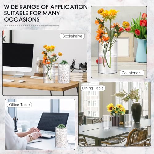 Vesici 12 Pcs Plastic Cylinder Vase 6 Inch Acrylic Cylinder Clear Flower Vase Bulk Hurricane Candle Holder Round Wide Container Centerpiece for Home Office Wedding Decorations