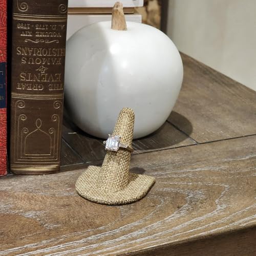 MOOCA 6 Pcs Set Burlap Finger Ring Display, Ring Holder Display, Jewelry Storage Jewelry Stands for Shows, Linen Color, 2" W x 2" H - color: Burlap Linen