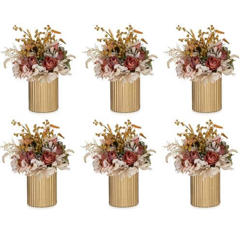 NUPTIO Gold Flower Vases for Centerpieces: 6 Pcs 5.1 inch Metal Flower Vase Flowers Stand Wedding Centerpieces for Tables Centerpiece Table Decorations - color: Gold-2#, size: 5.1"-6pcs