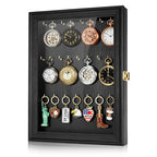 Pocket Watch Display Case, Elegant Keychain Display Stand with 24 Metal Hooks, Wall Mount Display for Pocket Watch Collectors, Unique Gift for Watch Lovers