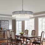 Contemporary Black Chandeliers, 2-Tier Dining Room Glass Chandelier Lighting 10 Lights Round Chandelier for Living Room Foyer Entryway Ceiling Hanging Pendant Light Fixture 32" - size: Medium Black (32" x 70")