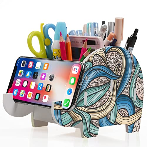 MOKANI Pen Pencil Holder for Desk Cute Elephant Gifts Desk Organizer Marker Makeup Brush Holders Workspace Organizers Office Decor Accessories with Phone Stand Christmas Gifts For Women Men Adults - color: A: Indian Elephant