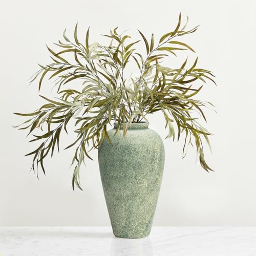 Ceramic Flower Vase Home Decor - 9.2 inch Large Farmhouse Table Vases, Rustic Decorative Vases for Kitchen Living Room Coffee Dining Shelf Mantel Decoration - color: Farmhouse Green-9.2"