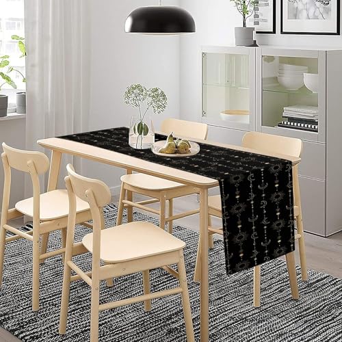 Boho Moon Star Table Runner Cosmic Objects Connected by Lines Modern Abstract Farmhouse Kitchen Dining Table Decoration for Home Party Decor Table Runners 13x36in - color: Black-golden, size: 13x36in