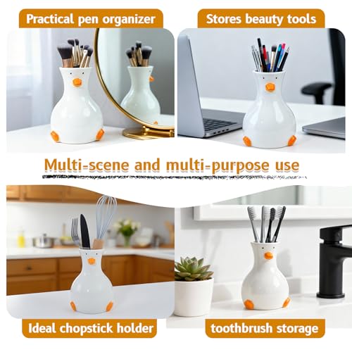 Tnstbiee Handcrafted White Ceramic Duck Vase - Cute Animal-Themed Round Table Vase | Trendy Funky Art Decor for Fresh Flowers, Utensils & Accessories | Handcrafted Gift for Home Bedroom Office Decor - color: Duck Vase
