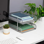 Mind Reader Stackable Paper Tray, Desktop Organizer, File Storage, Office, Metal Mesh, 2 Pc, Silver - color: Silver