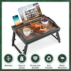 2 Pack Bed Tray Table Breakfast Trays Serving Tray Adjustable Height for Eating Bamboo Bed Laptap Floding Legs with Handles and Phone Holders - style: 2 pack(Adjustable height)