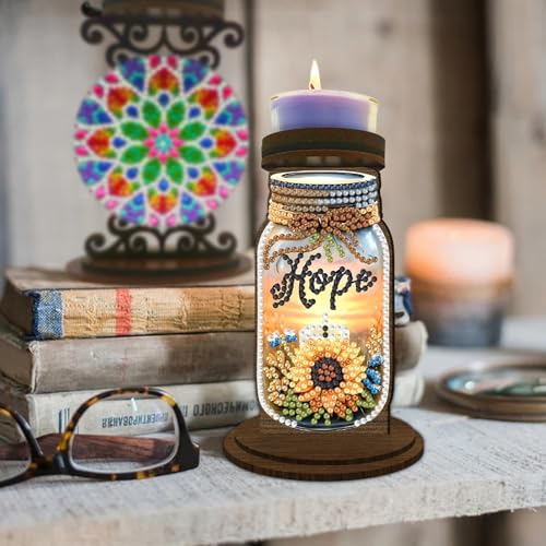 ARTopet DIY Diamond Art Painting Candlestick Holders Wooden Desk Candle Holder Ornament Double Sided Diamond Tabletop Ornaments for Home Decor-Hope - color: Hope