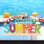 COCHIE Metal Hello Summer Sign, Summer Decorations for Home, Office, Shelf, Mantel, Indoor, Beach Slippers Tabletop Centerpiece Decoration, Watermelon Red Decor (Beach) - style: Beach