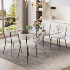 5 Piece Rectangular Glass Dining Table Set, 63'' Modern Kitchen Table Set Silver Base with 4 Minimalism White Boucle Dining Chairs, Dining Table and Chairs for Home, Apartment - color: Silver+white Chairs, size: 63'' + 4 Chairs
