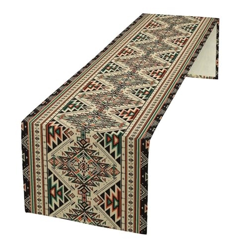 Vintage Tribal Geometric Table Runner Aztec Southwestern Farmhouse Kitchen Dining Table Decoration for Home Party Decor Aztec Table Runners 13x36in - color: Beige-black-2, size: 13x36in