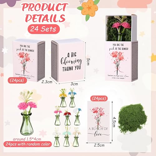24 Sets Mother's Day Bulk Gifts for Women Teacher Nurse Appreciation Positive Mini Bud Vases with Flower Office Desk Decor Mini Box Breathing Thank You Gifts for Graduation Coworker Staff (Green) - color: Green