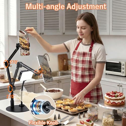 Yoobao Overhead Phone Mount for Desk, Selfie Light with Desk Mount, Rechargeable Selfie Light with Phone Holder for Video Recording, Meeting, Live Streaming TikTok YouTube