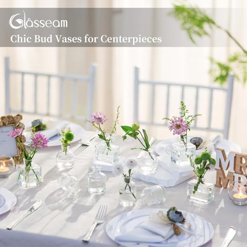 Glasseam Mini Bud Vases in Bulk 40: Clear Small Flower Vases for Centerpieces Cute Tiny Glass Vase for Flowers Modern Decorative Wedding Table Centerpiece for Dining Room Decor - color: 01-clear