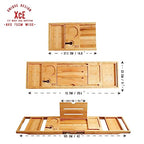 XcE Foldable Bamboo Bathtub Caddy Tray - Expandable to 41 Inches with Non-Slip Pads & Book Stand for Couples Luxury Bath