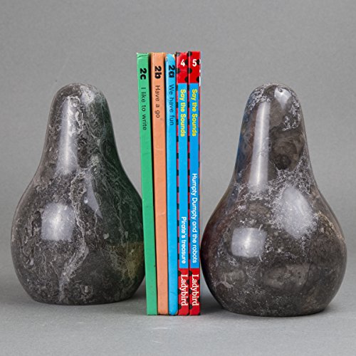 Creative Home Pear-Shaped Solid Marble Bookends – Heavy-Duty Book Ends for Shelves, Home Décor, Office and Classical Interiors, Modern Charcoal Marble Living Room Décor, Set of 2 - style: Pear Shaped