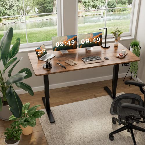 Furmax Electric Height Adjustable Standing Desk Large 63 x 24 Inches Sit Stand up Desk Home Office Computer Desk Memory Preset with T-Shaped Metal Bracket, Brown - color: Brown, size: 63 Inch