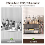 INVSSENE Stackable Makeup Organizer Countertop, Storage Perfume Skincare Cosmetic Lipstick Face Mask Makeup Brush Palettes, Ideal for Vanity Bathroom Counter - color: 3514 Coffee+Clear