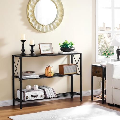 Hoctieon Industrial Console Table, 3 Tier Entryway Table, Hallway Table, Narrow Sofa Table with Shelves, Entrance Table for Entryway, Living Room, Foyer, Hallway, Office, Grey - color: Grey