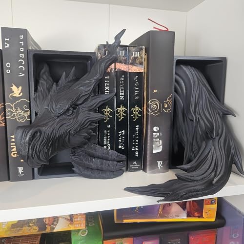 Dragons Awakening Book End – Fantasy Book Nook Insert for Dragon Readers – Unique Home Decor for Bookshelves & Libraries (Head and Tail - Shadow Dragon) - color: Head and Tail - Shadow Dragon