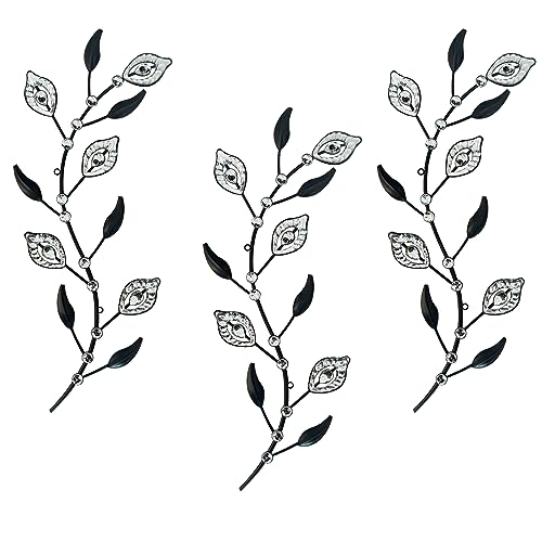 Cityelf 3 Set Crystal Leaf Wall Art Sculpture Iron Tree Leaves Branch Hanging Wall Décor Jeweled Bling Home Deor Acrylic Diamond Accent … - color: blact set 3