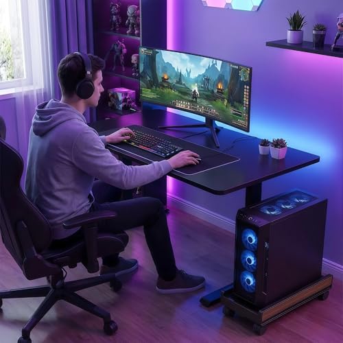 Adjustable Mobile Computer Tower Stand, Ventilated CPU Stand with Locking Caster Wheels, Fits Most Computer Towers, Under Desk Floor PC Cart, Universal PC Holder for Office, Students & Gamers (Black) - color: Black
