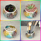 OwnMy Set of 3 Colorful Mosaic Glass Tea Light Holders Round Bowl Votive Candle Holders Pillar Candle Stands, Glass Mosaic Tealight Holders Potted Plant Bowl Vase Candle Centerpiece for Table Wedding - color: Rainbow