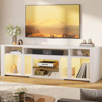 Bestier 80 Inch TV Stand for 85 Inch TVs, Modern Open Entertainment Center with LED Lights & Adjustable Shelves, Media Console for Gaming Setup and Home Theater (White)