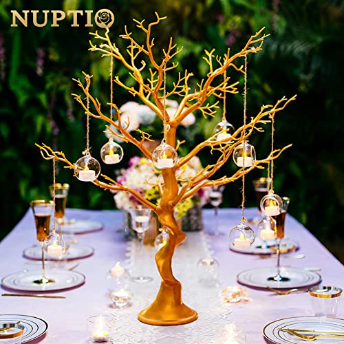 NUPTIO Hanging TeaLight Candle Holder: 24Pcs 2.36in Tree Tea Light Holders with LED Candles Small Glass Globes Ornament Clear Round Mini Terrarium Containers for Wedding Party Tree Decoration - size: 2.36 inches
