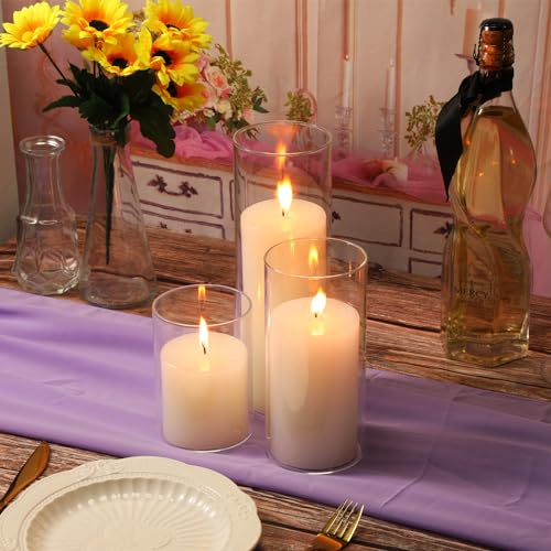 Shihanee Set of 6 Pillar Candles with Glass Cylinder Vases Clear Cylinder Hurricane Candleholders for Slim Tall Pillar Candles Wedding Table Centerpieces(3'' X 5.9", 7.9", 9.8",White) - color: White, size: 3'' X 5.9", 7.9", 9.8"