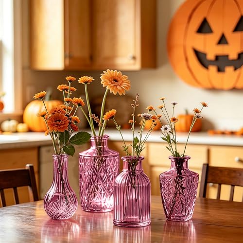 Glass Bud Vases in Bulk Set of 17, Dark Purple Small Mini Vases for Flowers, Vintage Vase for Centepiece,Wedding, Table Decor, Baby Shower, Christmas, Home and Events - color: Dark Purple