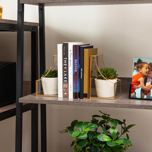 Mind Reader Decorative Bookends, Contemporary, Books, Magazines, Office Decor, Office, Metal, Set of 2, Gold - color: Gold