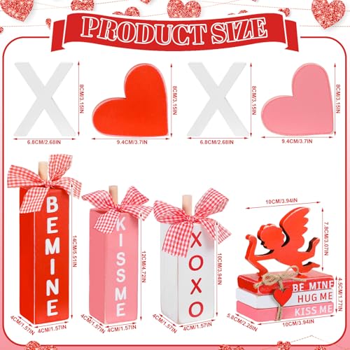 Vercraft 11 Pcs Valentine's Day Table Decorations XOXO Tiered Tray Decor Love Centerpiece Pink Wooden Books Home Table Top Decor for Wedding Party Supplies - style: Xoxo