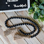 Boho Wood Decorative Beads & Tassel Garland Black - color: Black
