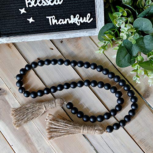 Boho Wood Decorative Beads & Tassel Garland Black - color: Black